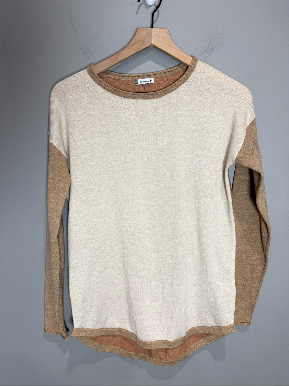 Smartwool Shadow Pine Colorblock Merino Wool Sweater Small Neutral
